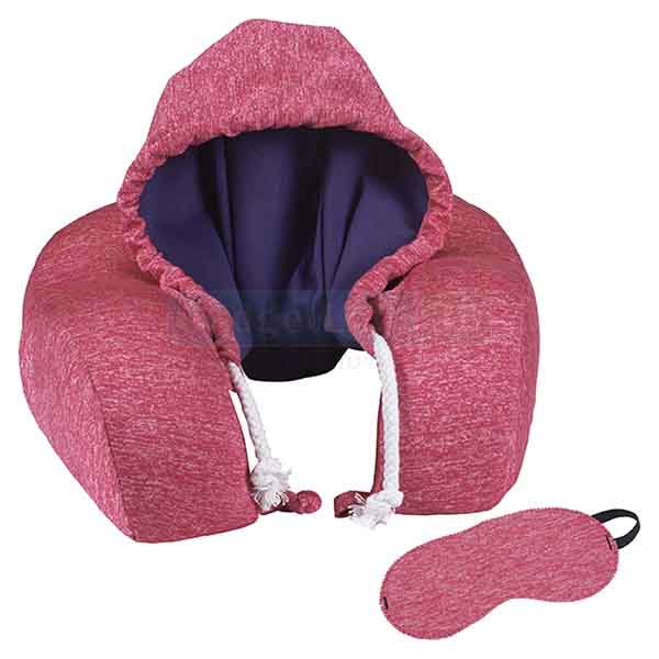 כרית נסיעות לצוואר עם ריפוד בצורת כובע קפוצ'ון וכיסוי עיניים