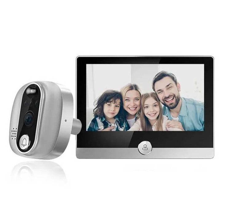 עינית WIFI לדלת עם חיישן תנועה וראיית לילה, מסגרת חיצונית שחורה, מצלמה דיגיטלית לזיהוי תנועה ואבטחה