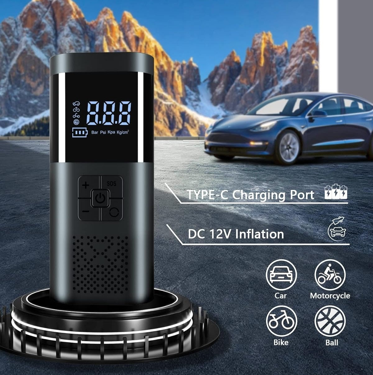 משאבת אוויר נטענת לאופנוע כדורים ואופניים