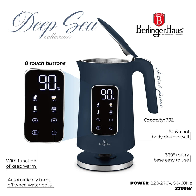קומקום דיגיטלי 1.7 ליטר כחול מט Berlinger Haus BH9767