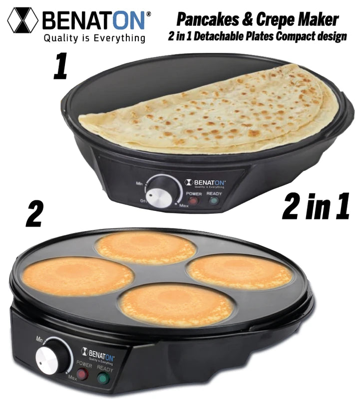מכשיר להכנת פנקייקים + קרפים 2 ב-1 מולטיפונקציונלי - משטח נתיק קל לניקוי BT-1002