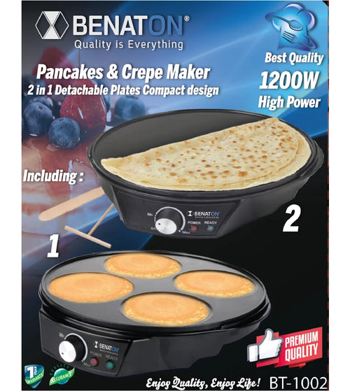 מכשיר להכנת פנקייקים + קרפים 2 ב-1 מולטיפונקציונלי - משטח נתיק קל לניקוי BT-1002