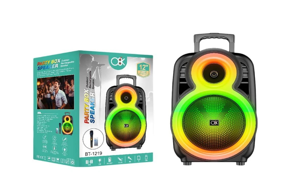 רמקול קריוקי 12 אינץ’ Bluetooth עוצמתי עם מסך תצוגה BT-1219