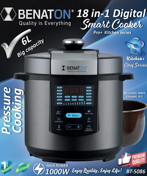 סיר בישול חכם SMART COOKER בלחץ 18ב-1 המתקדם בעולם הבישול והאפיה BT-5086 מבית BENATON