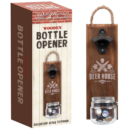 פותחן בקבוקים על לוח עץ מחובר לקיר Beer House