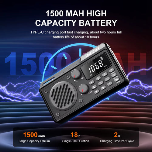 רדיו טרנזיסטור נייד נטען 1500mAh