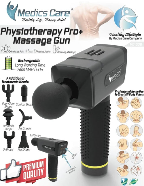 אקדח עיסוי פיזיותרפי לטיפול בכאבי שרירים ורקמות ביתי ומקצועי MC-006 1200-3300 RPM מבית Medics Care