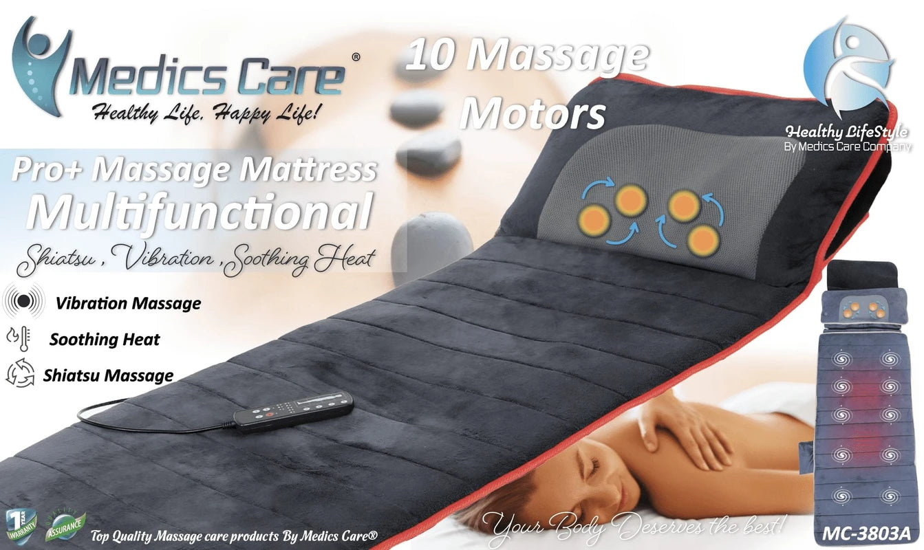 מזרן עיסוי Smart Care עם 10 מנועי עיסוי חימום ורטט + כרית עיסוי שיאצו מולטי פונקציונאלית MC-3803A מבית Medics Care