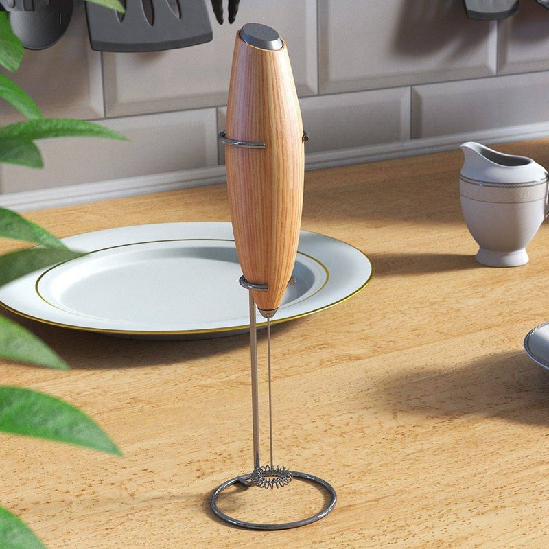 מקציף חלב חשמלי בעיצוב עץ כולל מעמד ו-2 ראשים - גאדג'ט-ליין