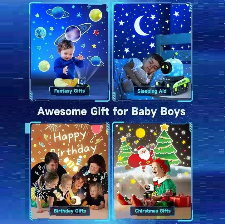 רובוט מקרן צורות עם רמקול בלוטוס ומנורת לילה