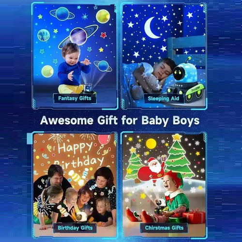 רובוט מקרן צורות עם רמקול בלוטוס ומנורת לילה