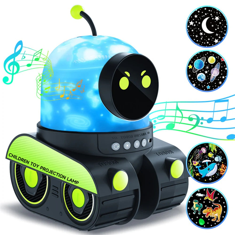 רובוט מקרן צורות עם רמקול בלוטוס ומנורת לילה