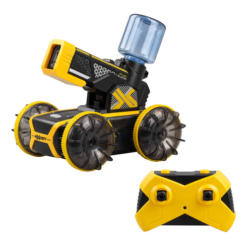מכונית אמפיבית משפריצה מים על שלט Exost Hydro