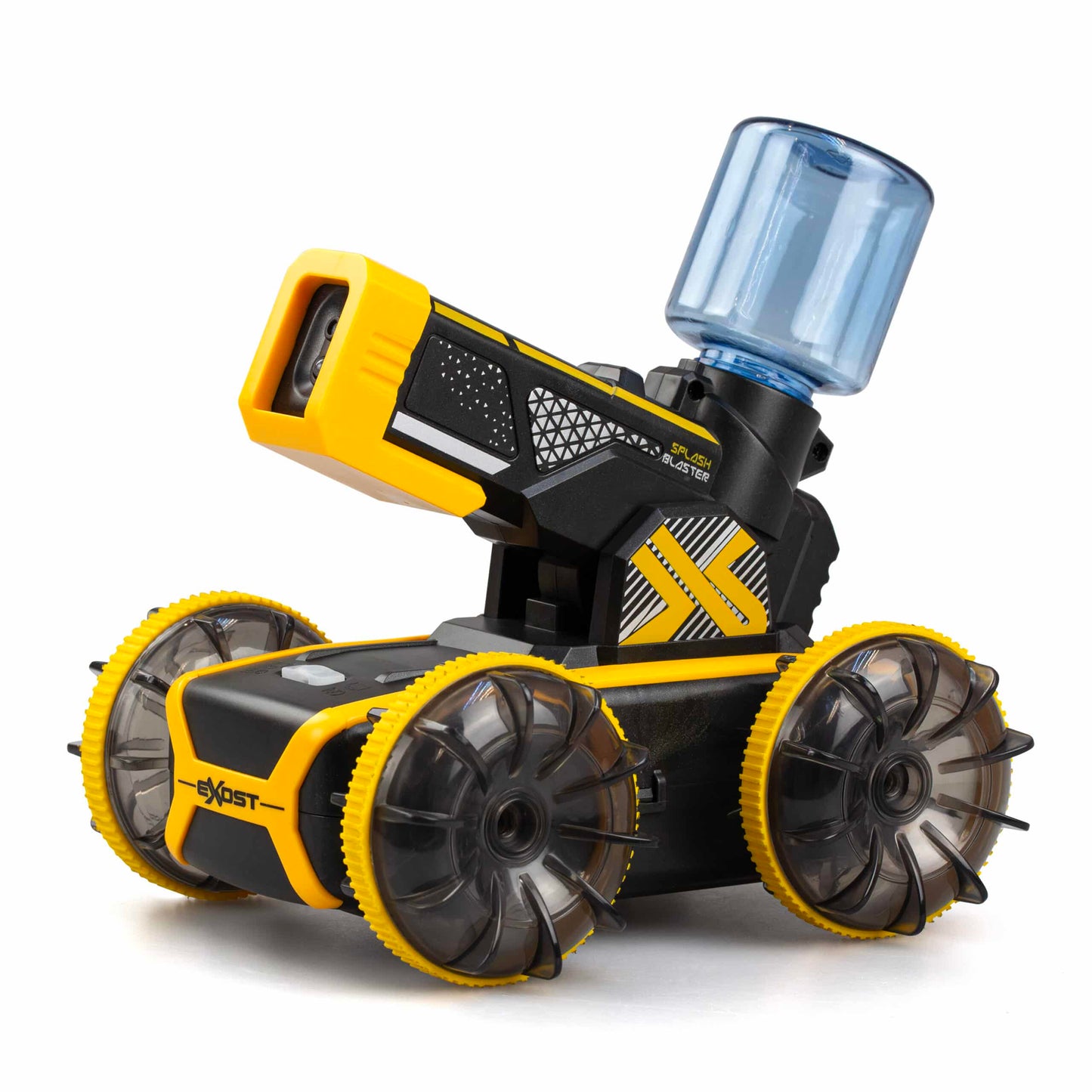 מכונית אמפיבית משפריצה מים על שלט Exost Hydro