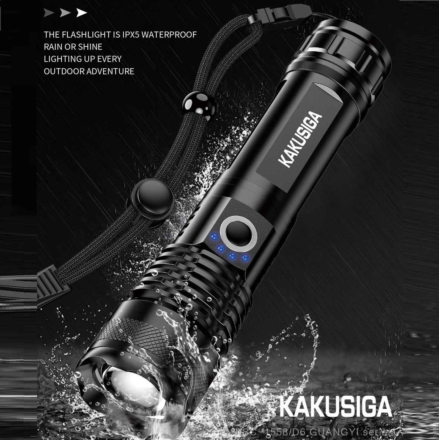 פנס לד מתכת עוצמתי נטען עמיד למים 1200mAh