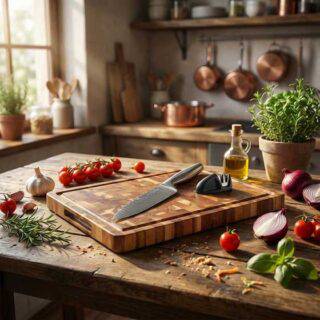 סט לוח חיתוך מקצועי, סכין שף ומשחיז קרמי - גאדג'ט-ליין