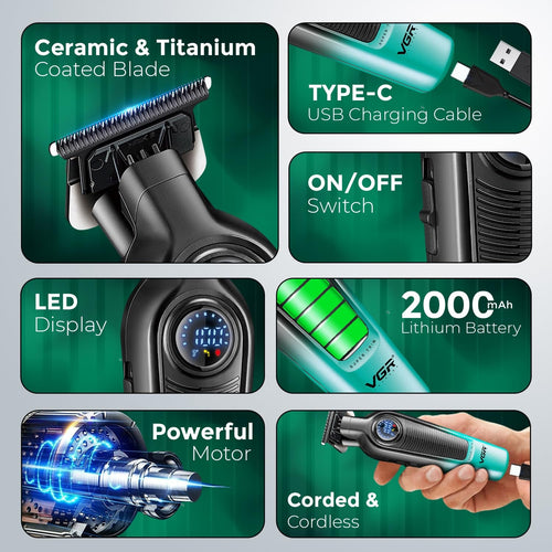 מסור תספורת חשמלי נטען לגברים של גאדג'ט-ליין, מודל VGR V-996, עם להבים מקצועיים