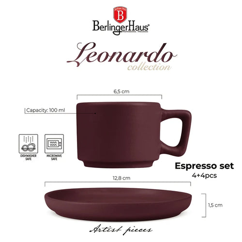 סט כוסות אספרסו וצלוחיות 8 חלקים BH10017 Berlinger haus Stoneware