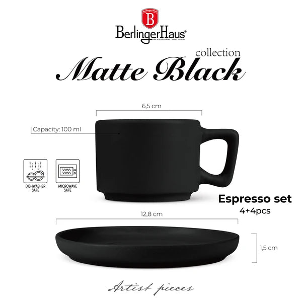 סט כוסות אספרסו וצלוחיות 8 חלקים BH10019A Berlinger haus Stoneware