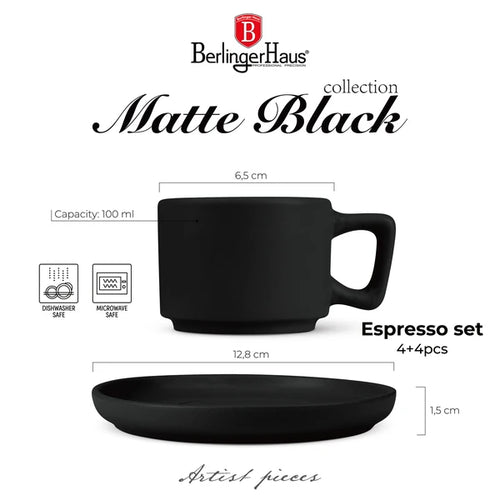 סט כוסות אספרסו וצלוחיות 8 חלקים BH10019A Berlinger haus Stoneware