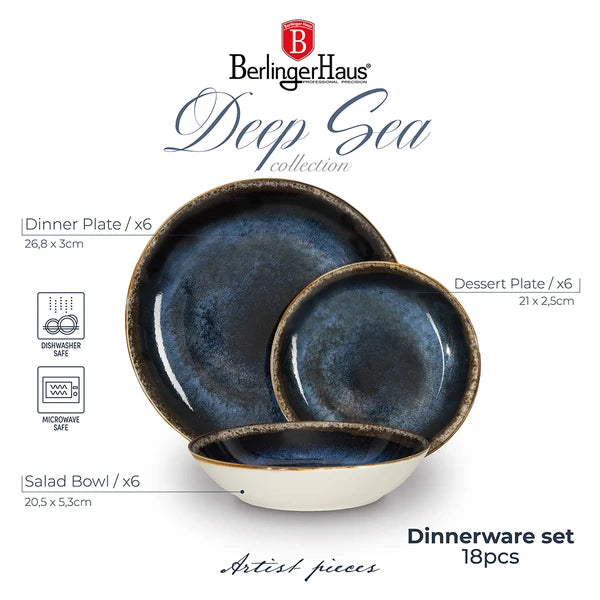 סט כלי אוכל 18 חלקים פורצלן BH10301 Berlinger haus Blue