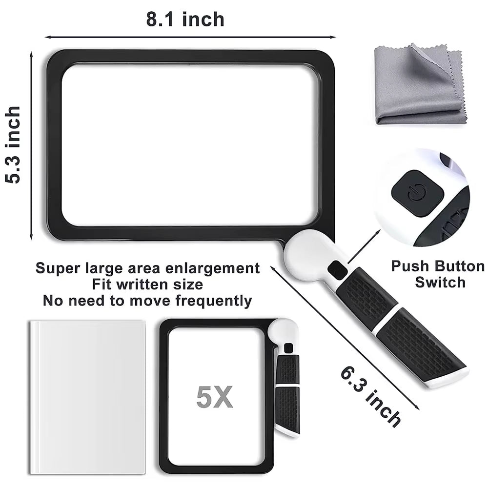 זכוכית מגדלת גדולה עם תאורת לד