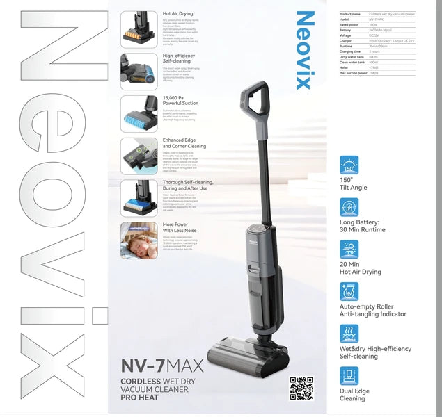 שואב שוטף אלחוטי חכם Neovix NV-7 MAX – ניקוי רטוב ויבש בטכנולוגיית PRO HEAT