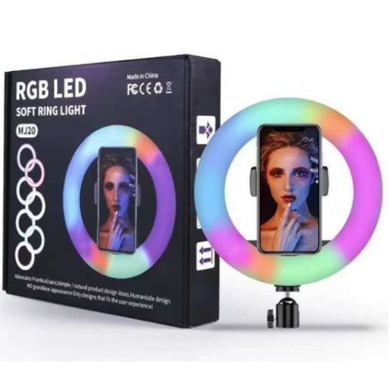 טבעת רינג תאורה RGB צבעונית עם חצובה קוטר 33 סמ