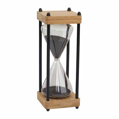 שעון חול זכוכית עץ ונחושת מד מדידה 15 דקות