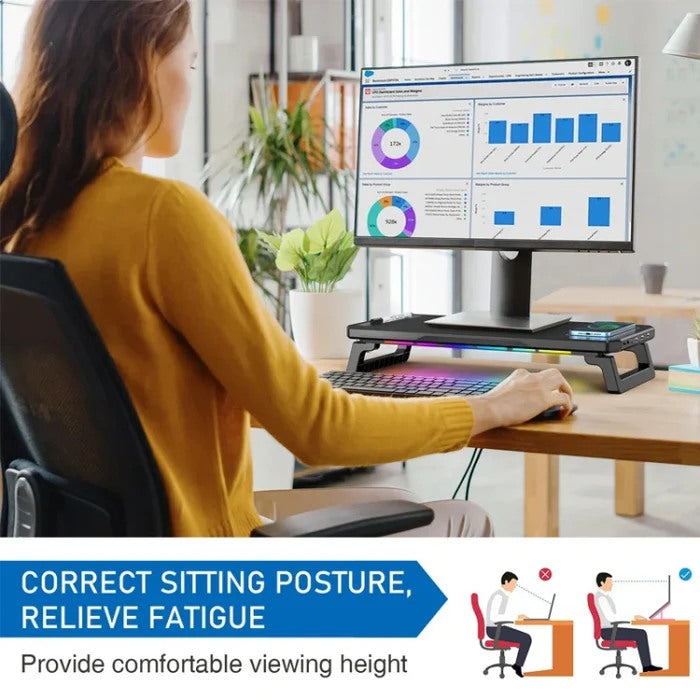 מעמד למסך מחשב עם הטענה אלחוטית ומפצל USB