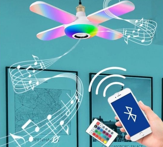 רמקול מנורה LED צבעונית לתקרה בלוטות Bluetooth