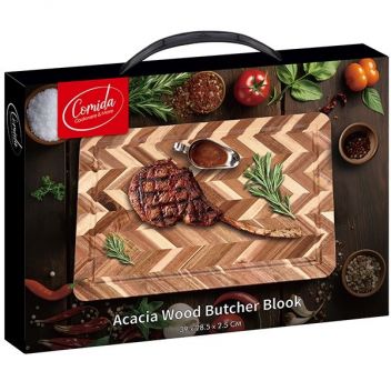 קרש חיתוך עץ ACACIA בוצ'ר מהודר Comida