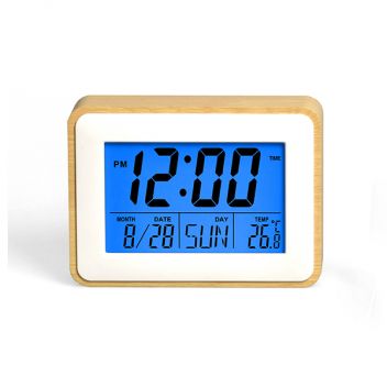 שעון מעורר דיגיטלי LCD עם תאורת לד ומסגרת במבוק
