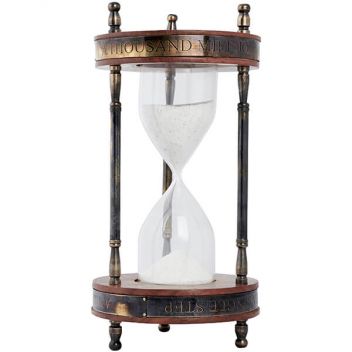 שעון חול 5 דק' עשוי זכוכית עץ ונחושת