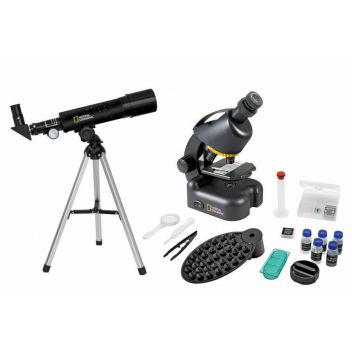 טלסקופ אסטרונומי לילדים ונוער 50/360 + מיקרוסקופ ביולוגי לילדים  40X-640X National Geographic