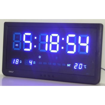 שעון קיר דיגיטלי 48 סמ כולל תאריך טמפ ויום - כחול