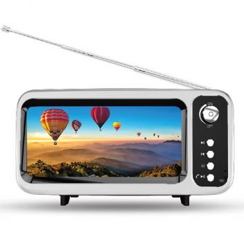 רמקול Bluetooth בעיצוב טלויזיה רטרו כולל רדיו ומעמד לנייד
