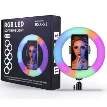 טבעת רינג תאורה RGB צבעונית עם חצובה קוטר 26 סמ