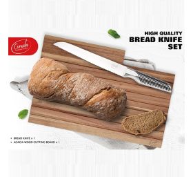 סט לוח חיתוך לחם עץ עם סכין לחם