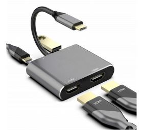 מתאם USB TYPE C ל 2 מסכי HDMI כולל טעינה PD ו USB3