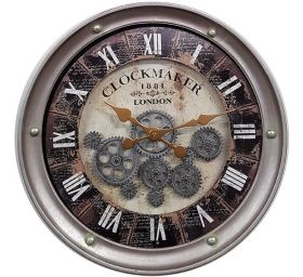 "CLOCKMAKER LONDON" שעון קיר גלגלי שיניים עם כיתוב