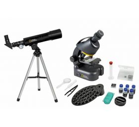 טלסקופ אסטרונומי לילדים ונוער 50/360 + מיקרוסקופ ביולוגי לילדים  40X-640X National Geographic