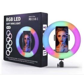 טבעת תאורה RGB צבעונית עם חצובה קוטר 26 סמ
