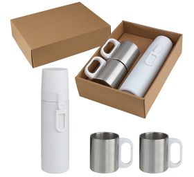 סט בקבוק תרמי מתכת עם שני ספלי נירוסטה במארז מתנה