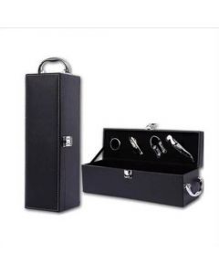 מארז יוקרתי דמוי עור לבקבוק יין משולב ב-4 אביזרים